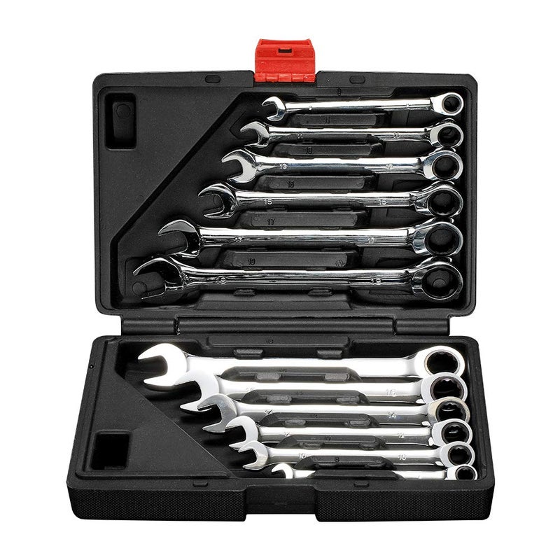 FLZOSPER 12pc.Ratcheting Wrench Setï¼Œ8-19mm Metric CR-V Quick Access Spanner with Portable Toolbox (12PC. Ratchet Wrench) - Image 1